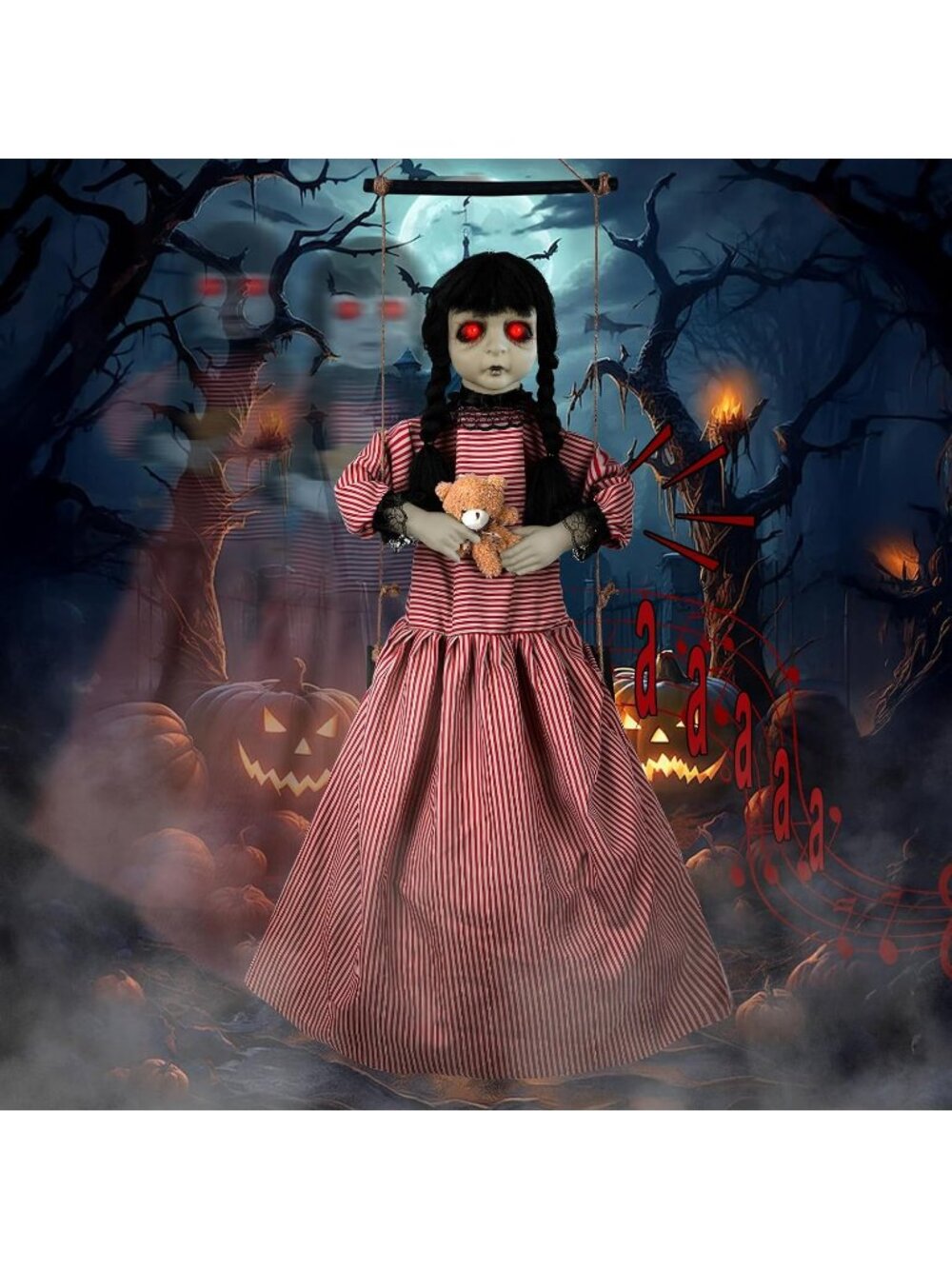 Realistic Hanging Swinging Girl with Scary Sounds & Glowing Eyes Multicolor